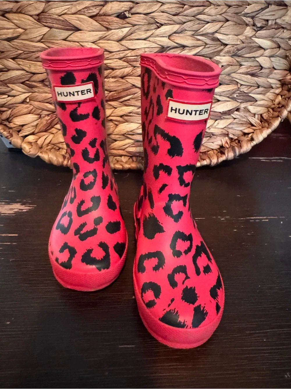 Hunter Kids Pink Leopard Print Rain Boots
